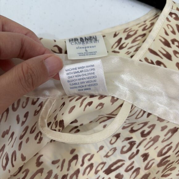 Cabernet Sleepwear Satin Robe & Top Set Women L/XL Tan Leopard Silky Loungewear - Picture 8 of 8